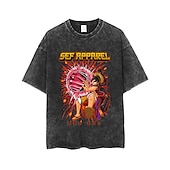 abordables Gráficos de personajes de dibujos animados y películas-One Piece Monkey D Luffy T-Shirt Camiseta extragrande lavada con ácido Estampado Gráfico Para Pareja Hombre Mujer Adulto Lavado con acido Casual Diario