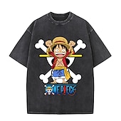 cheap Cartoon &amp; Movie Character Graphic-One Piece Monkey D. Luffy T-shirt Oversized Acid Washed Tee Print Graphic For Couple&#039;s Men&#039;s Women&#039;s Adults&#039; Acid Wash Casual Daily