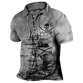 levne Pánské Vintage Polo-Pánské Lebky Grafické tisky Retro Plachetnice Polo trička Golfová košile Krátký rukáv Košile Přehnutý Venkovní ulice Vodní modrá Trávová zelená Khaki Šedá Šňůrky Tisk Oblečení Sportovní Módní Šik ven