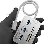 رخيصةأون محاور USB-قارئ بطاقات 7 في 1 مع 3 منافذ USB 3.0 عالي السرعة قارئ بطاقة ذاكرة خارجية مدمج MSMICRO SDSD / MMCM2TF فتحات بطاقة ABS محول سبائك الألومنيوم Stonego ملحقات الكمبيوتر المتوافقة مع الكمبيوتر