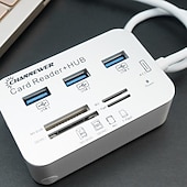 رخيصةأون محاور USB-قارئ بطاقات 7 في 1 مع 3 منافذ USB 3.0 عالي السرعة قارئ بطاقة ذاكرة خارجية مدمج MSMICRO SDSD / MMCM2TF فتحات بطاقة ABS محول سبائك الألومنيوم Stonego ملحقات الكمبيوتر المتوافقة مع الكمبيوتر