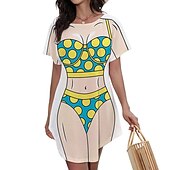 billiga Rolig grafik-dambikiniskjorta täcka upp klänning rolig söt bikinitryck för badkläder kortärmad 3d-grafik baggy badkläder täckning
