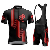 お買い得  男性用衣料品セット-男性用 ビブショーツ付きサイクリングジャージー グラフィック おかしい 半袖 バイク スーツウェア 3つのリアポケット付き マウンテンサイクリング ロードバイク 3Dパッド 速乾性 後ポケット 吸汗性 スポーツ イエロー ルビーレッド ブルー 衣類