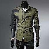 billiga Button Down-skjortor för män-Herr Skjorta Skjorta med krage Knapp upp skjorta Färgblock Bröllop Utomhus ArmyGreen. Svart Vit Vin Långärmad Krage Vår Höst Kläder Lappverk
