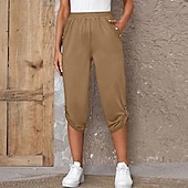 abordables Bermuda-Femme short capri Mode Mollet Plein Poches latérales Confort Micro-élastique Casual Quotidien Noir Vin Bleu Kaki Standard