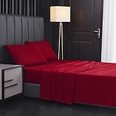 abordables Sábanas y funda de almohada-Juego de sábanas de 4 piezas, sábanas egipcias de lujo para hotel de microfibra súper suave, bolsillo profundo de 14/18 pulgadas, sin arrugas