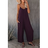 olcso alkalmi kombiné-női jumpsuit egyszínű v nyak ünnepnapi kirándulás széles lábszár laza spagetti pántos khaki 3xl nyári