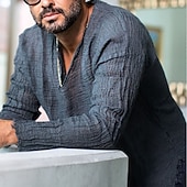 economico Vacanza-Per uomo Camicia in lino e cotone Camicia estiva Maglietta informale Camicia da spiaggia Liscio Informale Giornaliero Blu scuro Manica lunga Colletto Primavera estate Abbigliamento