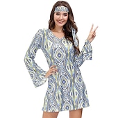 cheap Dresses-Hippie Retro Vintage Hippie 1970s Disco Dress Headpiece Women&#039;s Costume Vintage Cosplay Party &amp; Evening Dress Masquerade