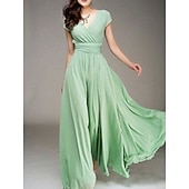 abordables Robes habillées-Femme robe longue robe soirée Robe casual Robe Évasée Moderne Robe chic robe demoiselle d honneur du quotidien Rendez-vous Mince Couleur monochrome Manche Courte Col V Noir Blanche Jaune Vin Et