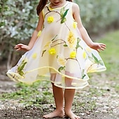 cheap Casual Dresses-Kids Girls&#039; Dress Flower Sleeveless Casual Active Daily Cotton Above Knee Casual Dress Floral Dress Summer Spring 4-12 Years Yellow Pink Purple