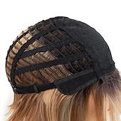 economico parrucca più vecchia-parrucca corta da pixie bob con riflessi biondi con frangia parrucca sintetica bionda ombre dritta con parrucche bionde a strati di radici scure per le donne