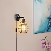 billiga Vägglampor för inomhusbelysning-led vägglampa plug-in trådbur vägglampa industriell vägglampa med sladd rustik vägglampa på/av-brytare retro vägglampa för sänggavel sovrum