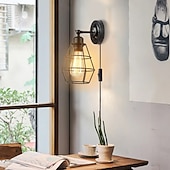 billiga Vägglampor för inomhusbelysning-led vägglampa plug-in trådbur vägglampa industriell vägglampa med sladd rustik vägglampa på/av-brytare retro vägglampa för sänggavel sovrum
