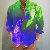 cheap 3D Pattern-Men&#039;s Gradient Shirt Button Up Shirt Long Sleeve Fashion Designer Casual Outdoor Vacation Daily Fall Autumn / Fall Spring &amp; Summer Stand Collar Print Blue Purple Green Gray