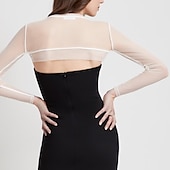 billiga bröllop gäst wraps-Sjalar Sjalar till damer Elegant Omönstrat Solskydd Långärmad Tyll Brudsjalar Med Ren Färg Till Fest Vår &amp; sommar