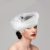 billige Coiffer-fascinators kentucky derby lue hodeplagg fjær nett bøtte lue bryllup spesiell anledning damedag melbourne kopp cocktail med sløyfer hette hodeplagg hodeplagg