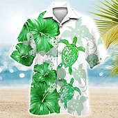 ieftine Print oceanic-Bărbați Floral Tropical Țestoase Cămașă Cămașă hawaiană Cămașă Aloha Manșon scurt Cămașă Guler cubanez Sport Modă Șic Stradă În aer liber Casual Hawaiian Roșu-aprins Albastru piscină Mov S M L