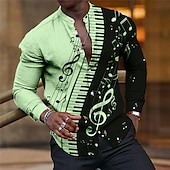 billiga Musik och gitarrer-Herr Styrelseledamöter Musik Noteringar Skjorta Knapp upp skjorta Långärmad Mode Streetwear Designer Utomhus Ledigt Dagligen Sommar Vår Höst Hög krage Mönster Vit Rodnande Rosa Blå Grön Kaki