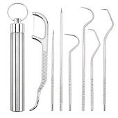 economico Sbiancante per denti-stuzzicadenti in acciaio inossidabile set tascabile filo interdentale portatile stuzzicadenti riutilizzabili in metallo kit per la pulizia dei denti con portachiavi per picnic all&#039;aperto campeggio in