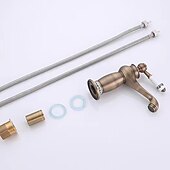 cheap Classical-Vintage Bathroom Sink Mixer Faucet, Monobloc Washroom Basin Taps Single Handle One Hole Deck Mounted, Mono Retro Style Water Taps Hot and Cold Hose