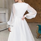 cheap Casual Wedding Dresses-Beach Wedding Bridal Shower Little White Dress Bridal Shower Dresses Casual Wedding Dresses A-Line V Neck Long Sleeve Asymmetrical Chiffon Bridal Gowns With Solid Color 2025
