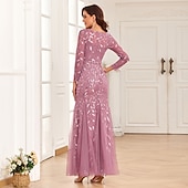 abordables Mariage Décontracté / de Jour-Robe du soir sirène élégante en sequins invitée de mariage bal longueur maxi à manches longues col bijou en tulle avec broderies pour impressionner