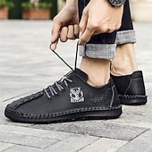 abordables Baskets-chaussures décontractées à lacets en similicuir vert pour hommes – coutures artisanales, coupe confortable et style vintage pour un usage quotidien