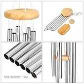 billiga Utomhusvägghängningar-vindklockor med 6 aluminiumrör vindklocka i trä vindklocka, minnesmärke vindspel bästa presentklockor inredning för trädgård uteplats utomhus hängande dekor