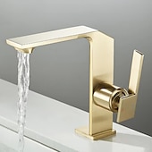 cheap Classical-Waterfall Bathroom Sink Mixer Faucet Brass, Single Handle Washroom Basin Taps One Hole Faucets with Hot and Cold Hose, Waterfall Spout Brass Bathroom Tap Chrome Black Gold Grey