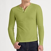 Недорогие Мужские повседневные футболки-Муж. Футболка с пуговицами Футболка Рубашка Хенли Рубашка с длинным рукавом Длинный рукав Хенли Весна, осень, зима, лето Полотняное плетение Классика На каждый день Большой и высокий Кнопка вниз