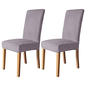 economico Fodera per sedia da pranzo-Coprisedia da pranzo 2 pezzi, coprisedia elasticizzato in velluto bordeaux, coprisedia lavabile in spandex con protezione inferiore elastica, motivo floreale in stile fattoria per sala da pranzo,