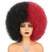 economico Parrucche di Carnevale-capelli afro colore bianco parrucche per donne nere parrucca glueless wear and go parrucca resistente al calore anni &#039;70 parrucca afro sintetica per costume da festa e cosplay parrucche di halloween