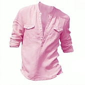 abordables Tenue d&amp;#39;affaires décontractée-Homme Chemise Chemise en lin et coton Chemise en coton blanc Chemise à col chinois Chemise à col mao Chemise à enfiler Plein Vacances Casual Blanche Bleu manche longue Henley Printemps été Vêtement