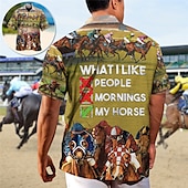 billige Dyremønster-Kentucky Derby Herre Hest Øl Hesteveddeløp Skjorte Hawaii skjorte Skjorte med knapper Kortermet Sport Mote Gatemote utendørs Avslappet Hawaiisk Sommer Vår cubansk krage Trykt mønster Morsomme