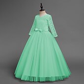 cheap Flower Girl's Dresses-Kids Girls' Flower Girl Dress Dress Half Sleeve Wedding Party Lace up Mesh Elegant Vintage Maxi Swing Dress A Line Dress Spring Fall 3-12 Years White Light Green Pink