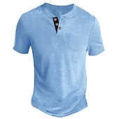 olcso Alkalmi Henley póló-Férfi Henley ing Tee Top Sima Henley Utca Vakáció Rövid ujjú Gomb Zseb Ruházat Divat Dizájn Alap