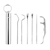 economico Sbiancante per denti-stuzzicadenti in acciaio inossidabile set tascabile filo interdentale portatile stuzzicadenti riutilizzabili in metallo kit per la pulizia dei denti con portachiavi per picnic all&#039;aperto campeggio in