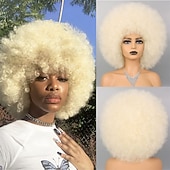economico Parrucche di Carnevale-capelli afro colore bianco parrucche per donne nere parrucca glueless wear and go parrucca resistente al calore anni &#039;70 parrucca afro sintetica per costume da festa e cosplay parrucche di halloween