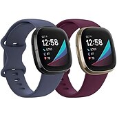 baratos Pulseiras de relógio Fitbit-2 por Pacote Pulseira de Smartwatch Compatível com Fitbit Versa 3 Sense Silicone macio Relógio inteligente Alça Ajustável Loop Solo Mulheres Homens Pulseira Esportiva Substituição Pulseira