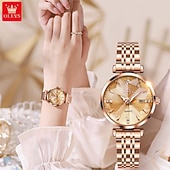 halpa Kvartsikellot-uusi olevs merkki naisten kellot valaiseva koriste kalenteri kvartsi kellot amerikkalaistyylinen timanttisarja vedenpitävä pieni vihreä kellot naisten kellot vuorovesi