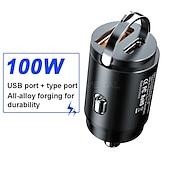 お買い得  車用充電器-seametal 100w 車の usb 充電器 スーパーチャージ usb-a usb-c シガーライターアダプタ hidden phone Charger for iphone huawei samsung