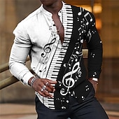 billiga Musik och gitarrer-Herr Styrelseledamöter Musik Noteringar Skjorta Knapp upp skjorta Långärmad Mode Streetwear Designer Utomhus Ledigt Dagligen Sommar Vår Höst Hög krage Mönster Vit Rodnande Rosa Blå Grön Kaki