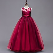 preiswerte Kleider für die Blumenmädchen-kinderkleidung Mädchen Blumenmädchen Kleid Kleid Einfarbig Ärmellos Hochzeit Party Spitze Gitter Kuschelig Polyester Maxi Blumenmädchenkleid Sommer 4-13 Jahre Buntes Lila Farbpulver Weiß