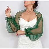 voordelige bruiloft gast wraps-Mesh Bolero Lange Puff Rimpelingen Mouw Doorzichtige Cover Up Shrug Tulle Bolero Bruids Organza Bruiloft Gast Mode Dames Wrap Zonbescherming All-Match Lente  Zomer jurk om indruk te maken