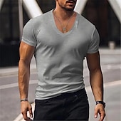 cheap Basic T shirts-Men&#039;s T Shirt Tee Top Short Sleeves V Neck Summer Plain Fashion Designer Basic Vacation Street Going out Black White Red Top Tee for Men