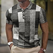 cheap Men&#039;s Color Block Polo-Men&#039;s Plaid Waffle Polo Shirts Golf Shirt Short Sleeve Polo Shirts Collared Shirts Vintage Casual Vacation Wear Formal Wear Festival Wear Buttons 3D Print Light Yellow Crystal / Orange Yellow