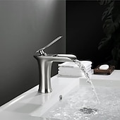 cheap Classical-Waterfall Bathroom Sink Mixer Faucet 4.7&quot; Spout, Mono Wash Basin Single Handle Basin Taps Washroom with Hot and Cold Hose, Monobloc Vessel Water Brass Tap Deck Mounted