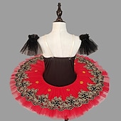 voordelige Kinderdanskleding-Kinderdanskleding Ballet Tutu-jurk Kleding Strass Kant Borduurwerk Voor meisjes Prestatie Opleiding Korte mouw Hoog Netstof Spandex