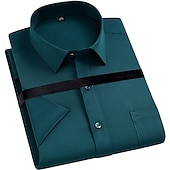 cheap Men&#039;s Dress Shirts-Men&#039;s Dress Shirt Non Iron Shirt Collared Shirt Button Up Shirt Plain Wedding Work Black White Yellow Pink Short Sleeve Square Neck Summer Clothing Apparel Print